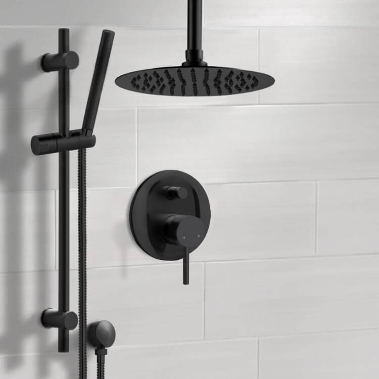 Remer SFR87-10 Matte Black Shower Set With 10 Inch Rain Ceiling Shower Head and Hand Shower